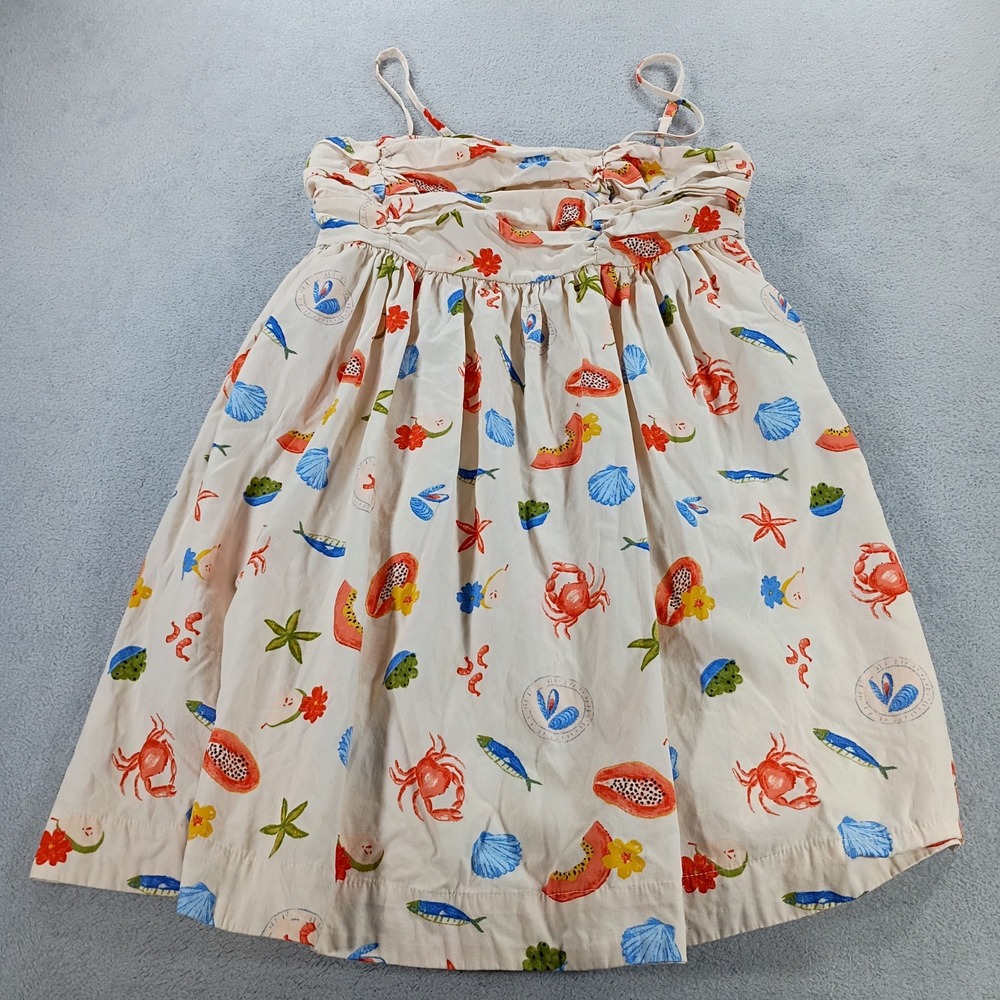 J.Crew Women Seafood Tropical Fruit Print Sundress Cream 2 Novelty Cotton